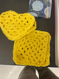 crochet granny square/heart shaped coaster set
