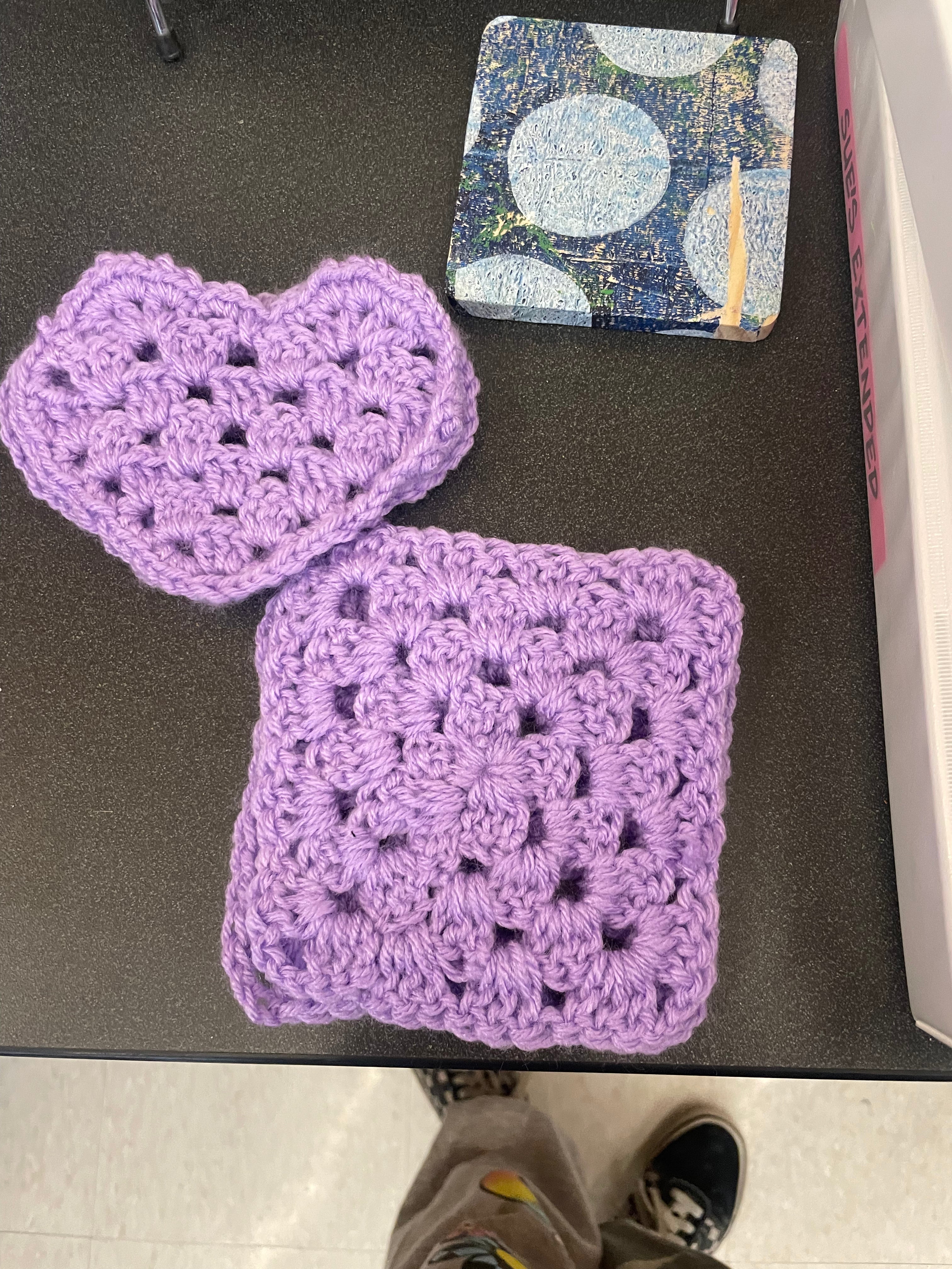 crochet granny squared / heart shaped coaster set